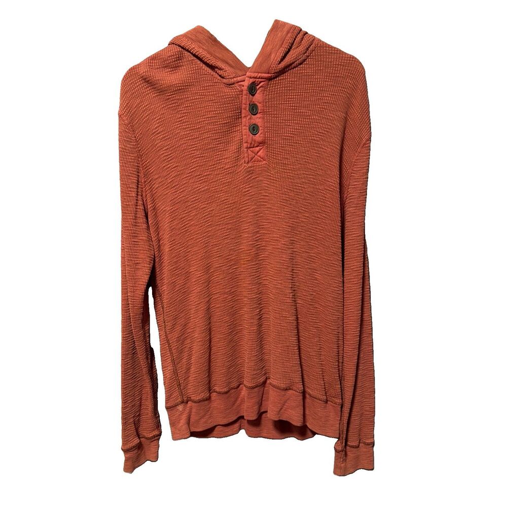 True Grit Sweatshirt Men Large Waffle Knit Thermal  Henley Hooded